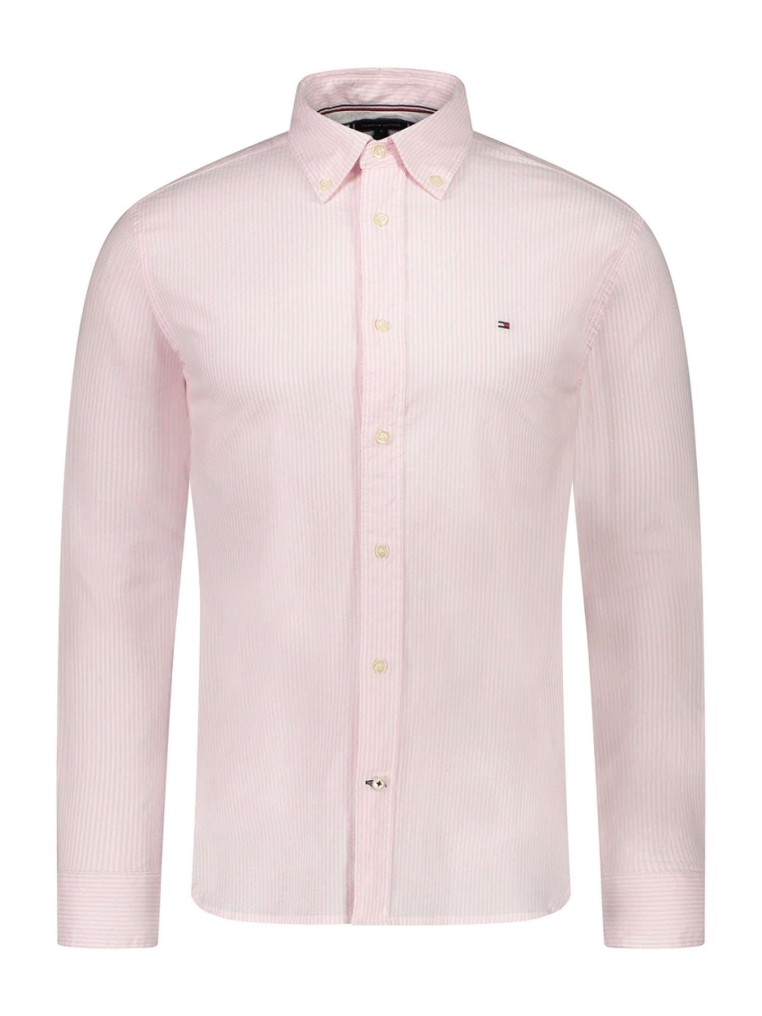 Tommy Hilfiger - Gestreept Oxford Overhemd Classic Pink Optic White - M - Heren