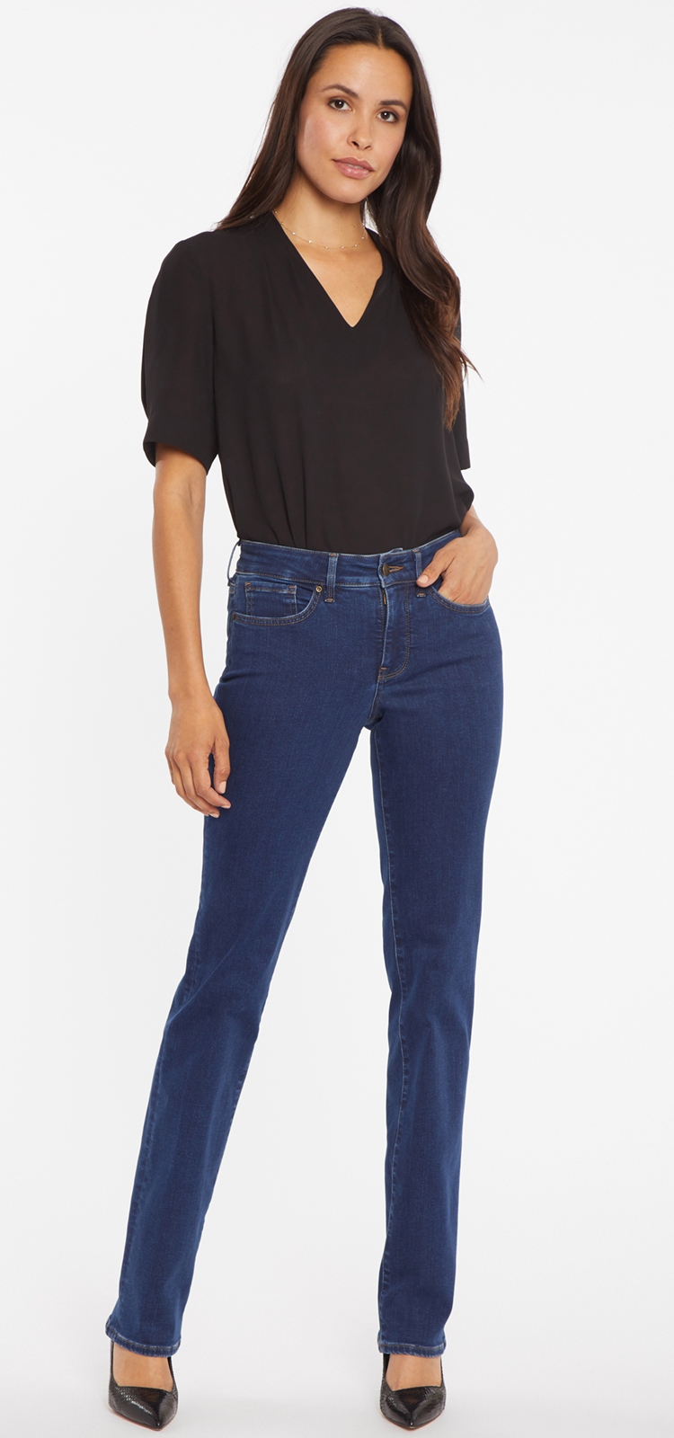 NYDJ - Marilyn Straight Jeans Blauw Premium Denim - 38 - Dames