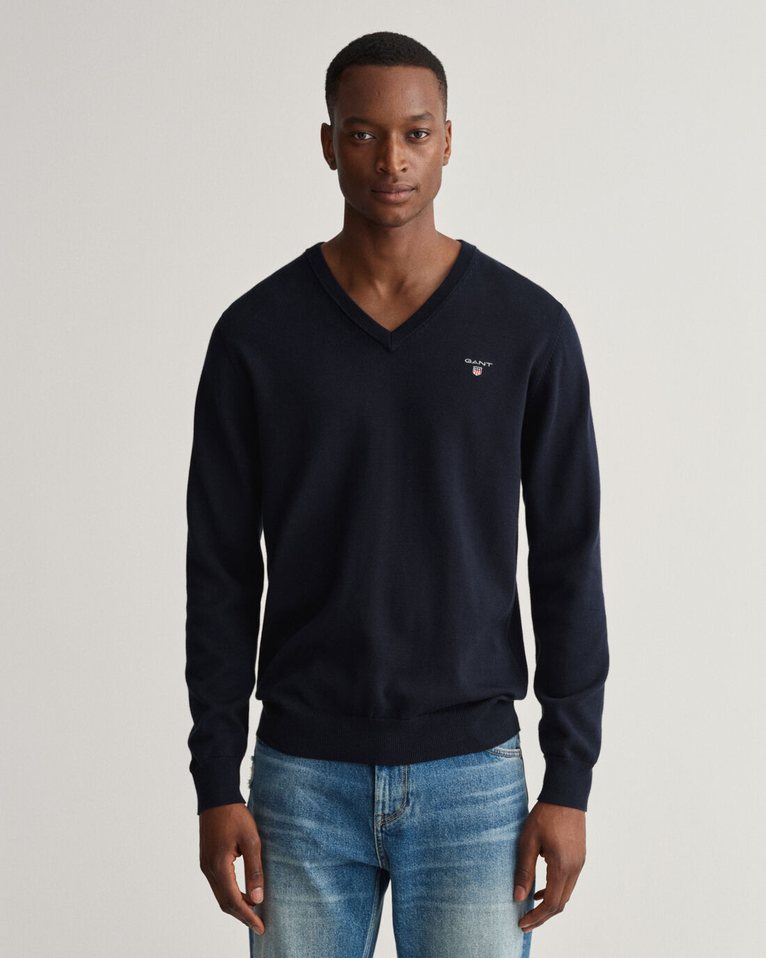 Gant - Classic Sweater met V-hals Donkerblauw - L - Heren